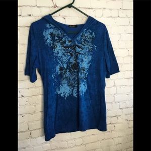 Seven7 Melissa McCarthy Womens Size L Hoodied T-Shirt Blue Embellished.
